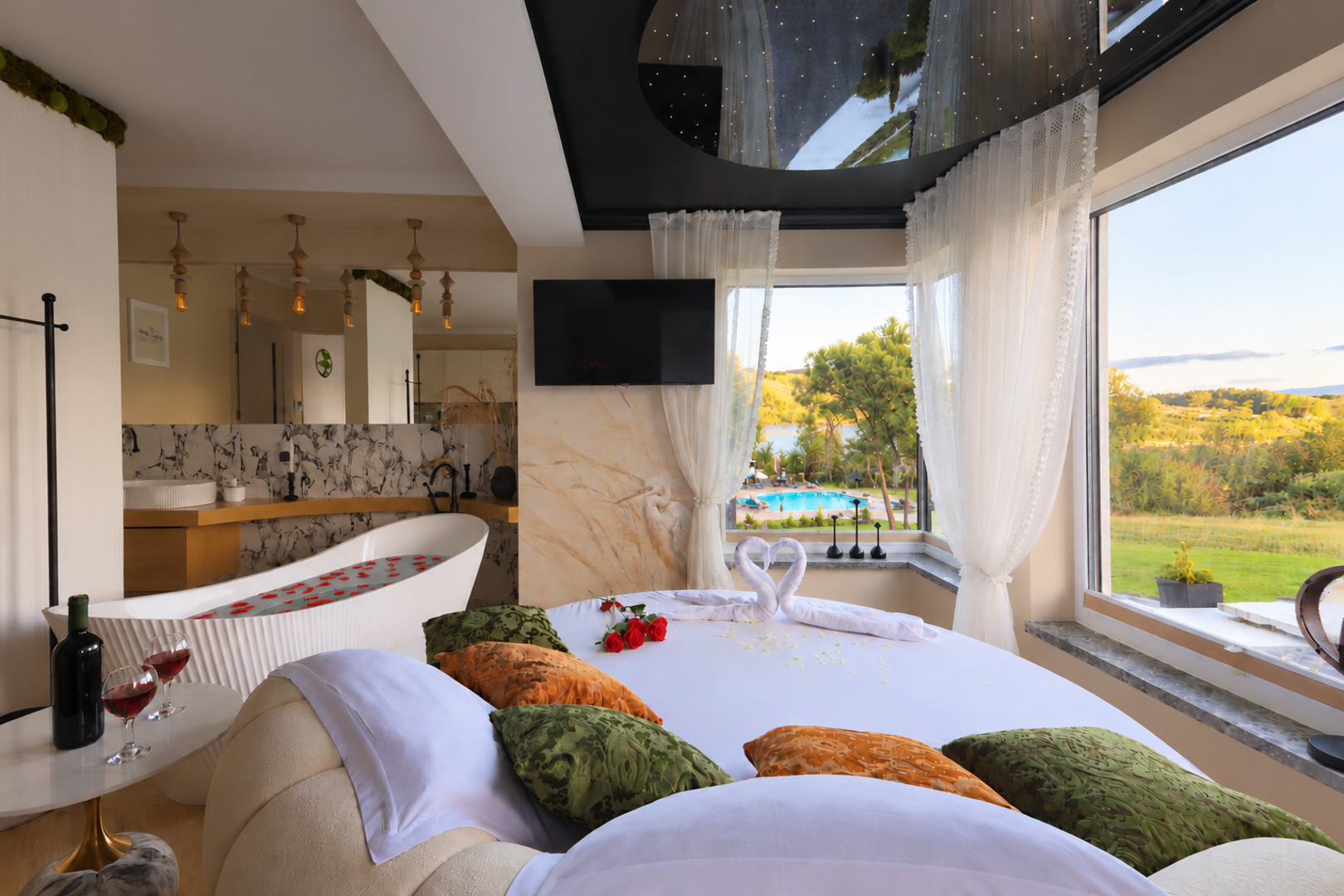 Apartament nr 10 PREMIUM – okrągłe łóżko, sauna, wanna, widok na góry i jezioro